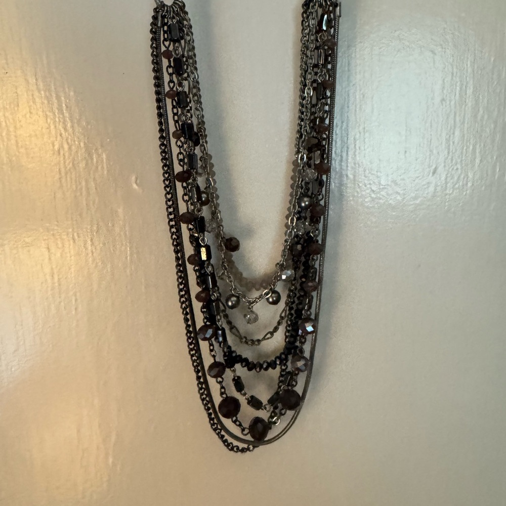 Elegant Multi-Layered Black and Silver Necklace